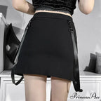 Vintage Y2k Dark Double Zipper Bag Hip Split Gothic Design Tight Harajuku Black Gothic Bag Hip Skirt