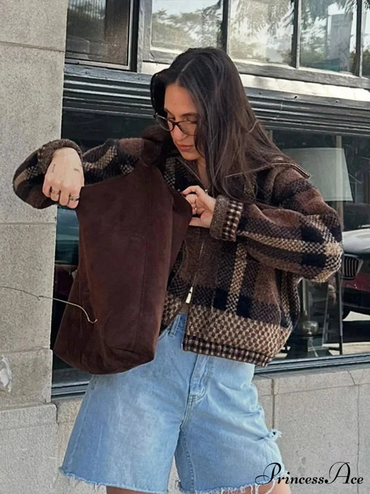 Vintage Zipper Baggy Long Sleeve Knit Cardigan