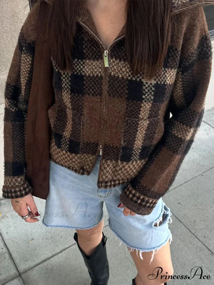 Vintage Zipper Baggy Long Sleeve Knit Cardigan