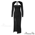 Viv Formal High Charming Slit Glitter Dress