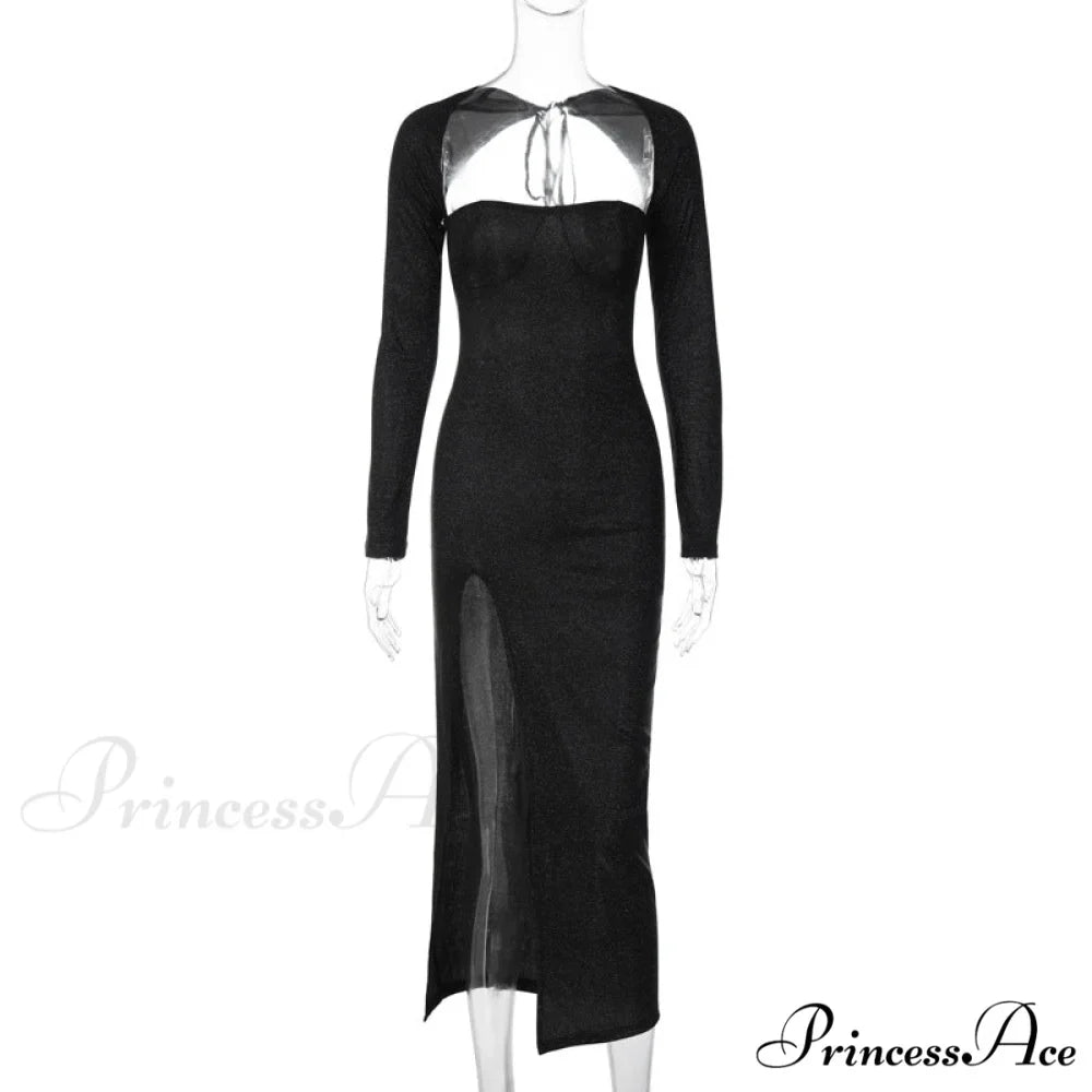 Viv Formal High Charming Slit Glitter Dress