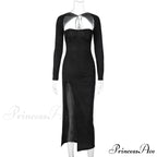 Viv Formal High Charming Slit Glitter Dress