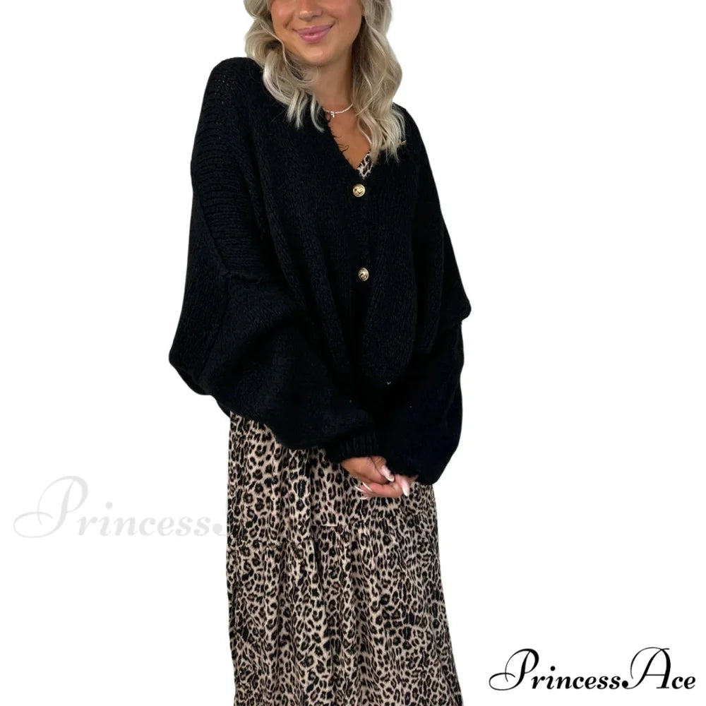 Voluminous Sleeve High Neck Cardigan