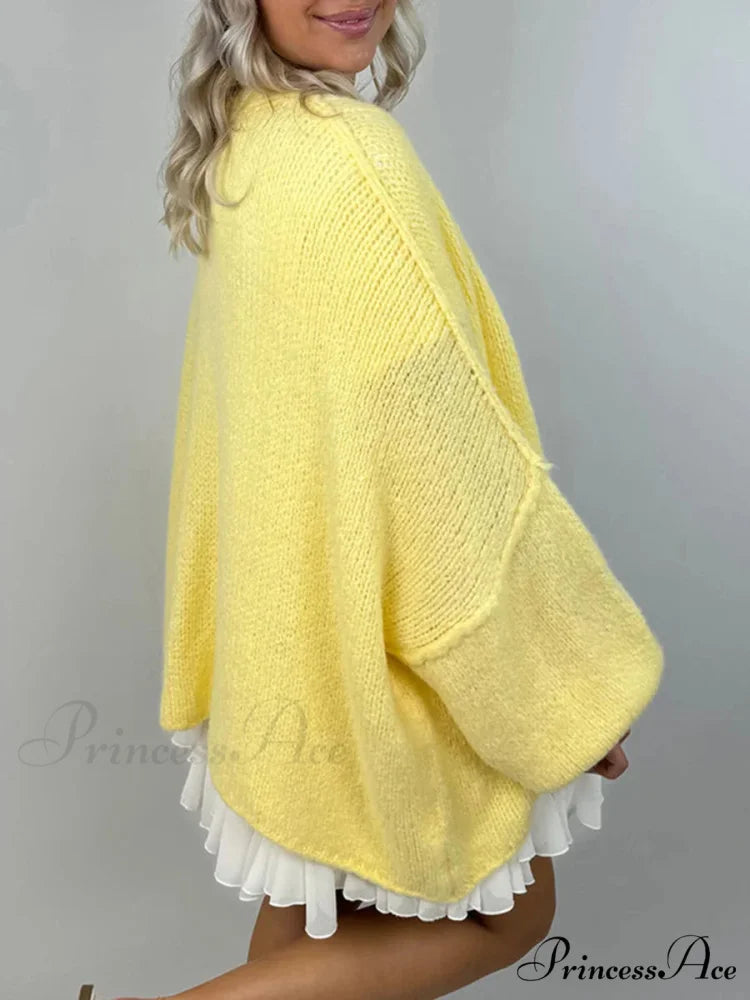 Voluminous Sleeve High Neck Cardigan