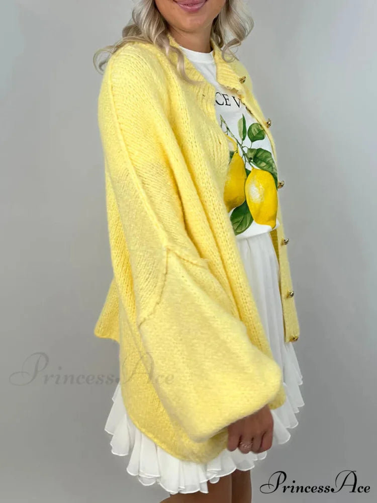 Voluminous Sleeve High Neck Cardigan