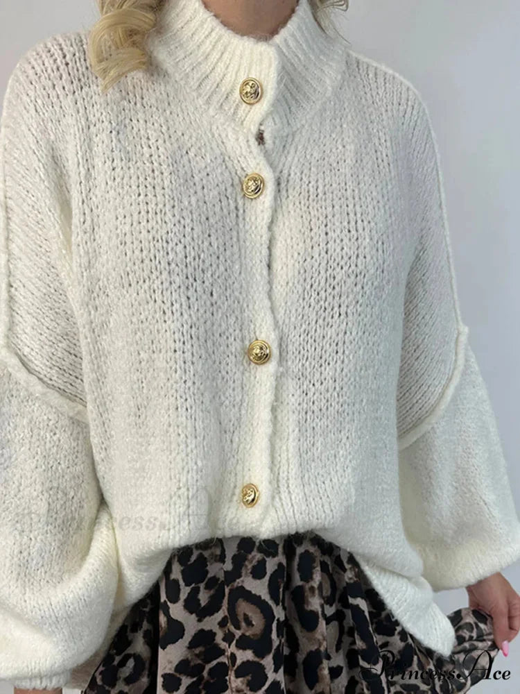 Voluminous Sleeve High Neck Cardigan