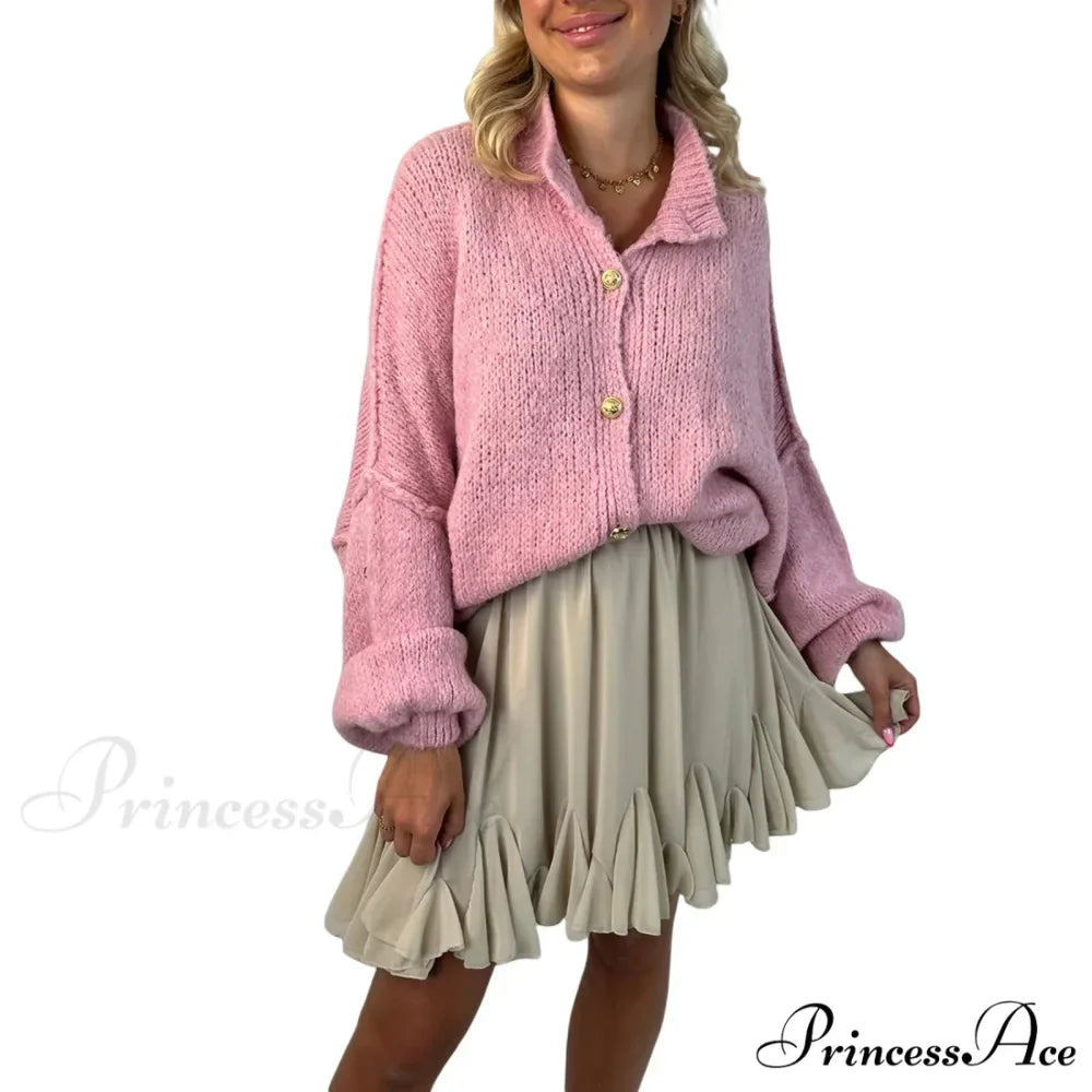 Voluminous Sleeve High Neck Cardigan