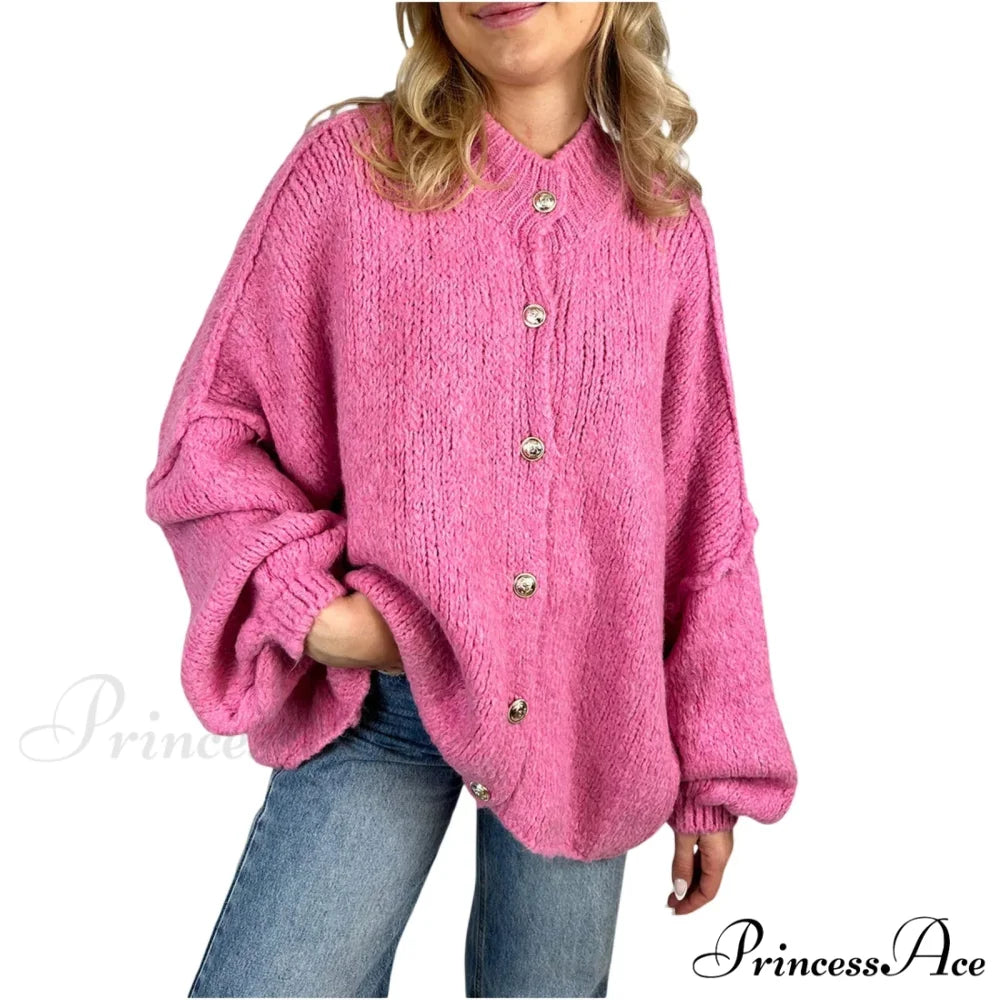 Voluminous Sleeve High Neck Cardigan