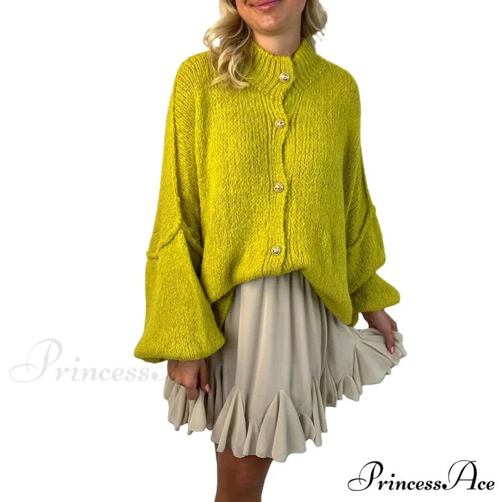 Voluminous Sleeve High Neck Cardigan