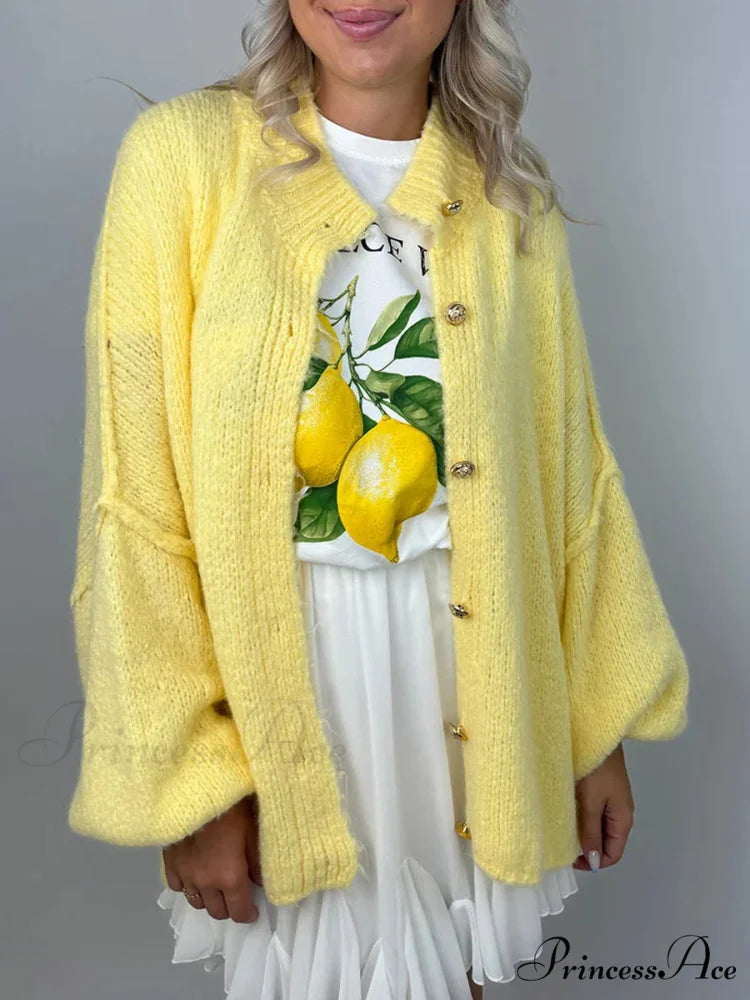Voluminous Sleeve High Neck Cardigan