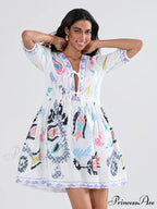 Voluminous Sleeve Knot A-Line Short Floral Dress