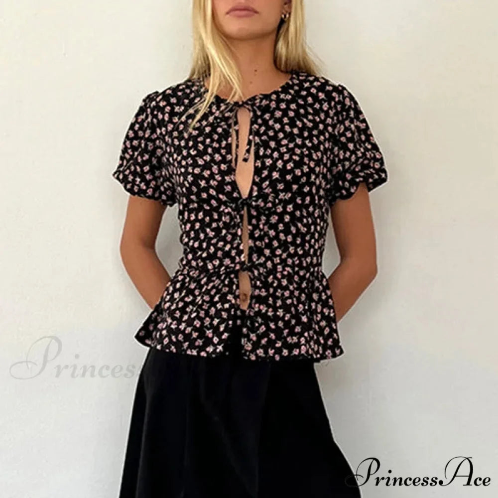 Voluminous Sleeve Ribbon Crop Top