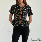 Voluminous Sleeve Ribbon Crop Top