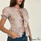 Voluminous Sleeve Ribbon Crop Top
