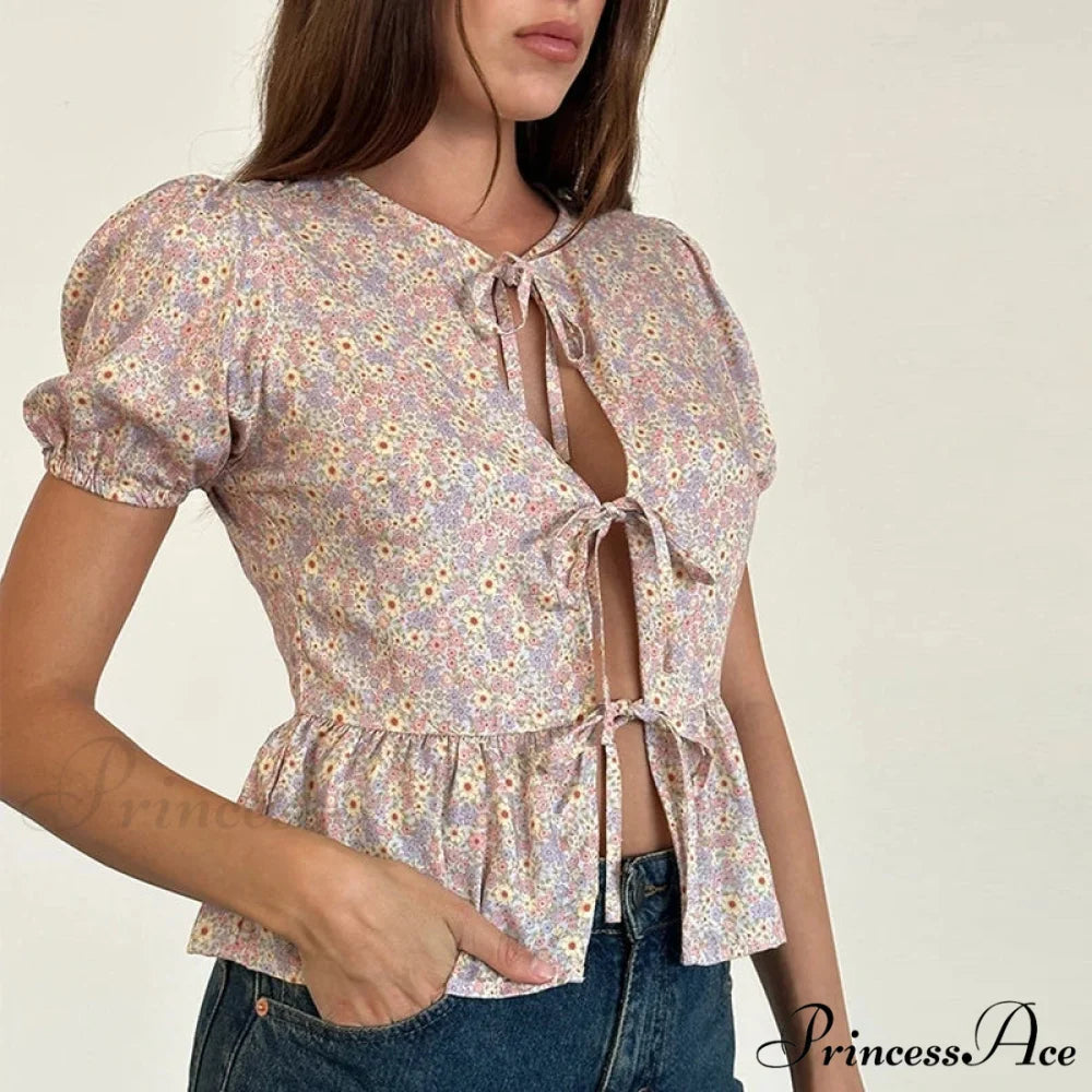 Voluminous Sleeve Ribbon Crop Top