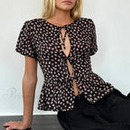 Voluminous Sleeve Ribbon Crop Top