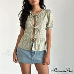 Voluminous Sleeve Ribbon Crop Top