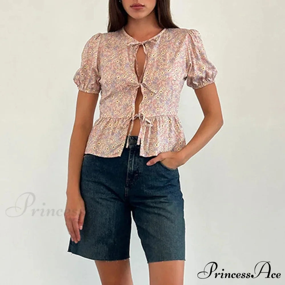 Voluminous Sleeve Ribbon Crop Top