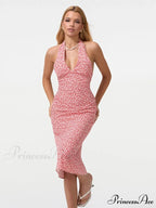 Warm Blossoming Backless Fasten-Up Halter Neck Midi Celebration Blossoming Dress