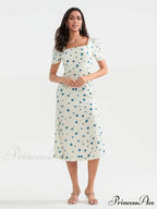 Warm Blossoming Midi Puff Sleeve A-Line Floral Dress