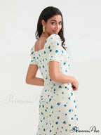 Warm Blossoming Midi Puff Sleeve A-Line Floral Dress