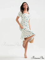 Warm Blossoming Midi Puff Sleeve A-Line Floral Dress