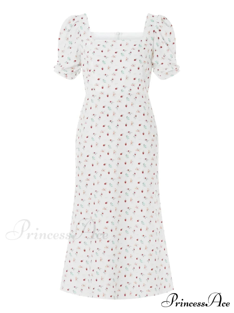 Warm Blossoming Midi Puff Sleeve A-Line Floral Dress
