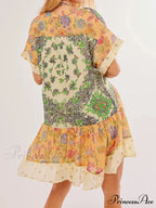 Warm Bohemian Babydoll Flower Pattern V-Neck Dress
