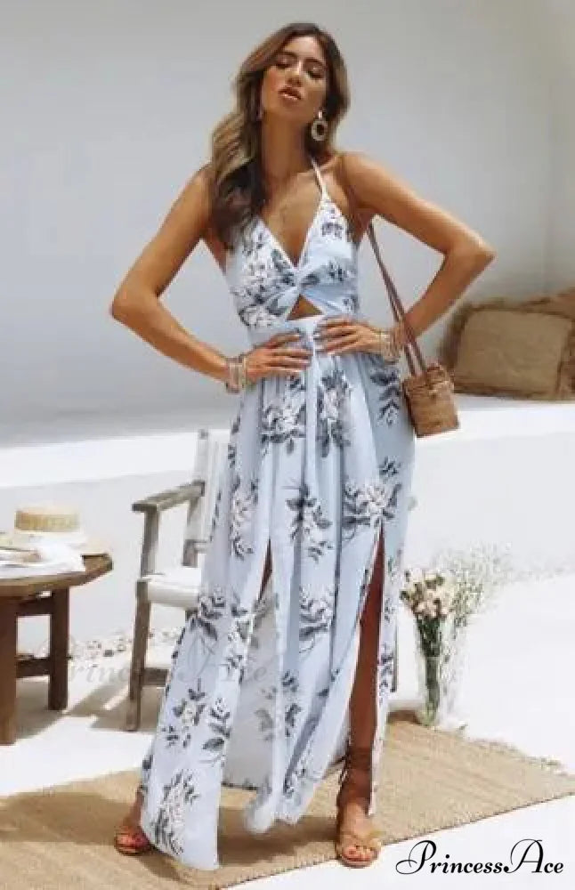 Warm Bohemian Long Halter Flower Dress