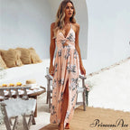 Warm Bohemian Long Halter Flower Dress