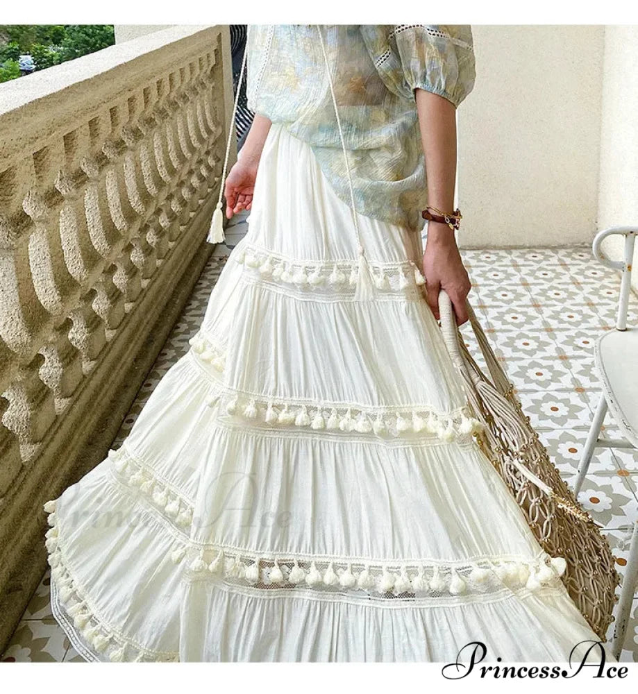 Warm Bohemian Skirts Elevated Waist Hollow A-line Maxi Skirts Vacation