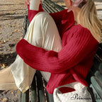 Warm Chunky Knit Long Sleeve Red Cardigan