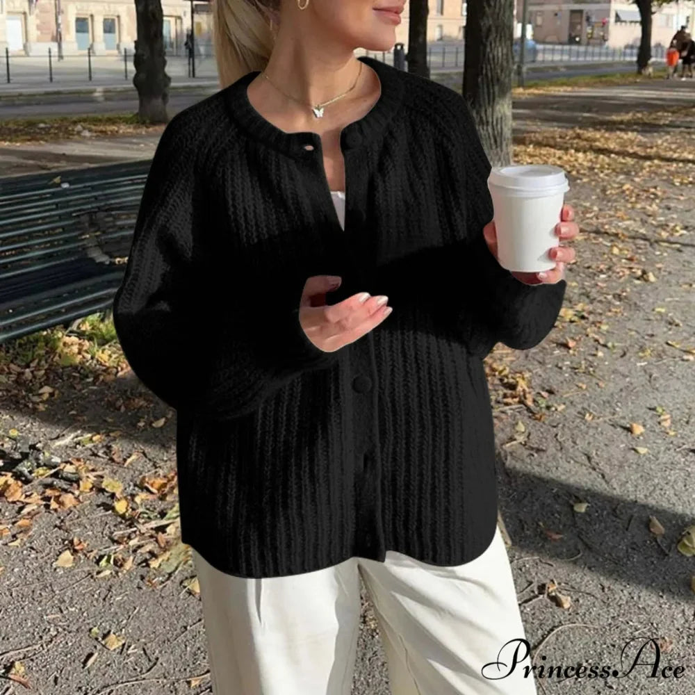 Warm Chunky Knit Long Sleeve Red Cardigan