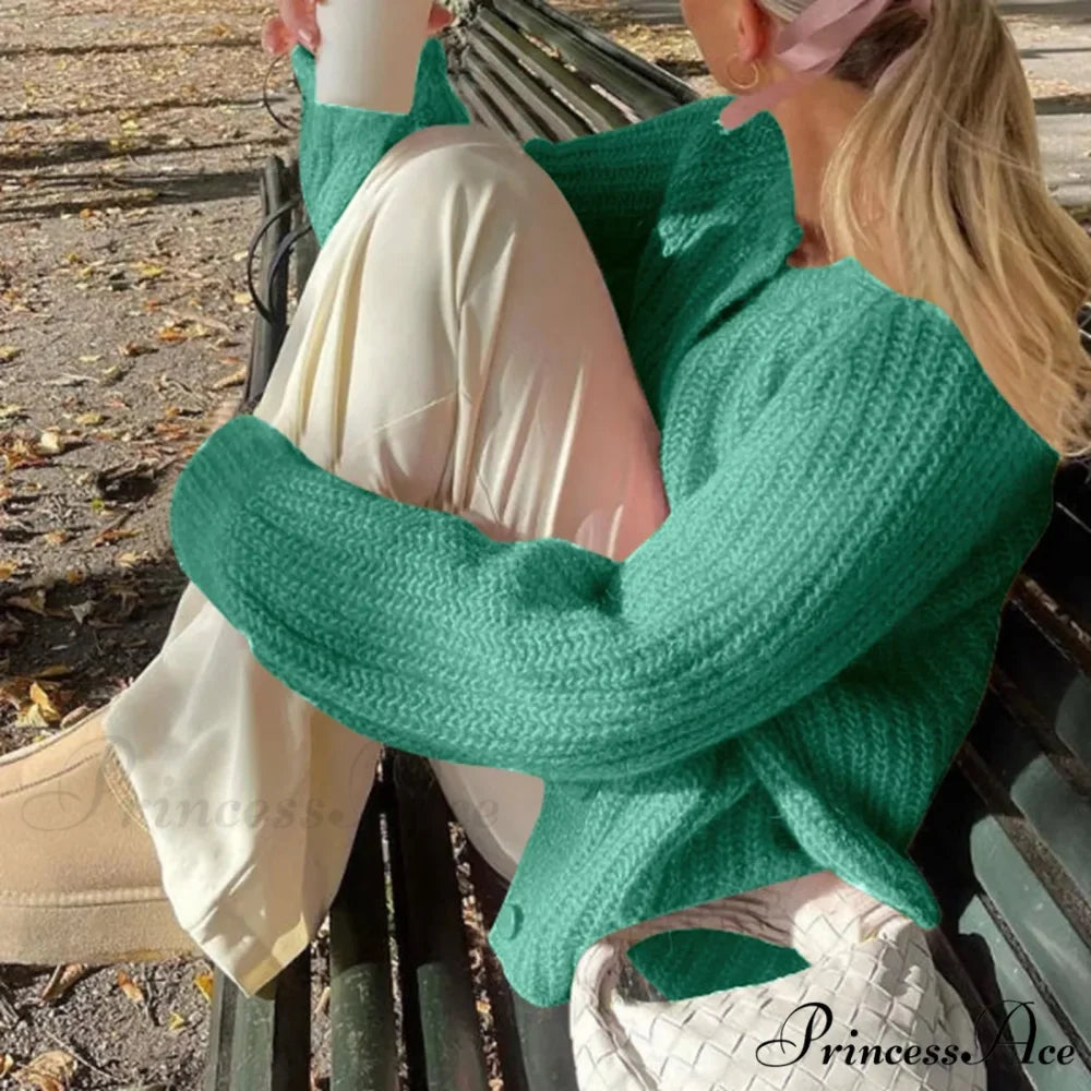 Warm Chunky Knit Long Sleeve Red Cardigan