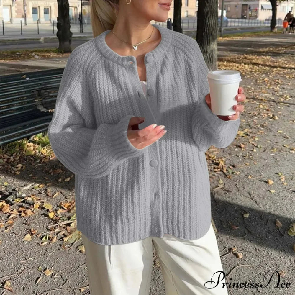 Warm Chunky Knit Long Sleeve Red Cardigan