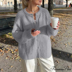 Warm Chunky Knit Long Sleeve Red Cardigan