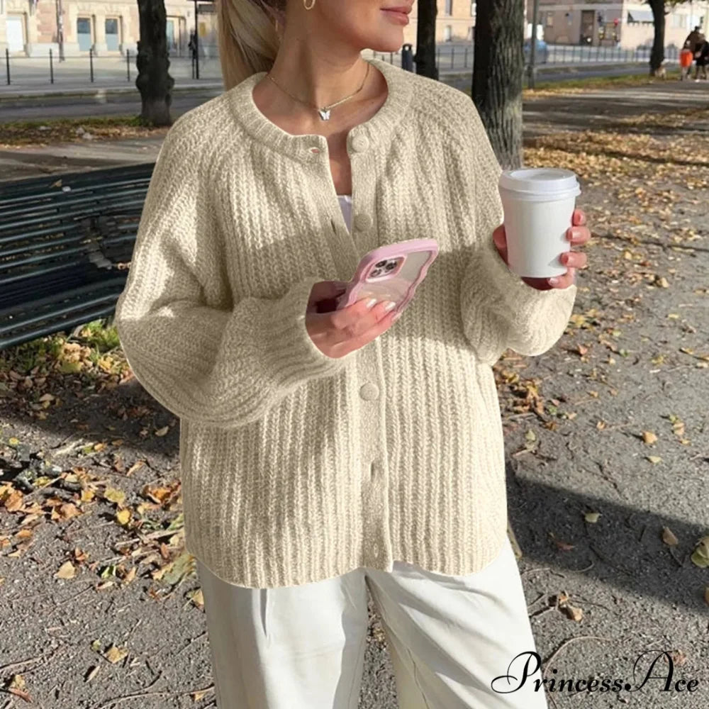 Warm Chunky Knit Long Sleeve Red Cardigan