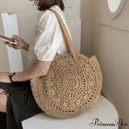 Warm Circular Straw Shoulder Bag for Women