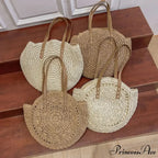 Warm Circular Straw Shoulder Bag for Women