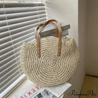 Warm Circular Straw Shoulder Bag for Women
