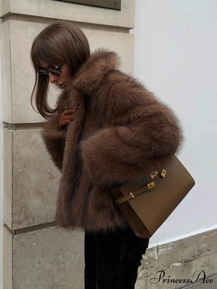 Warm Faux Fur Lapel Coat