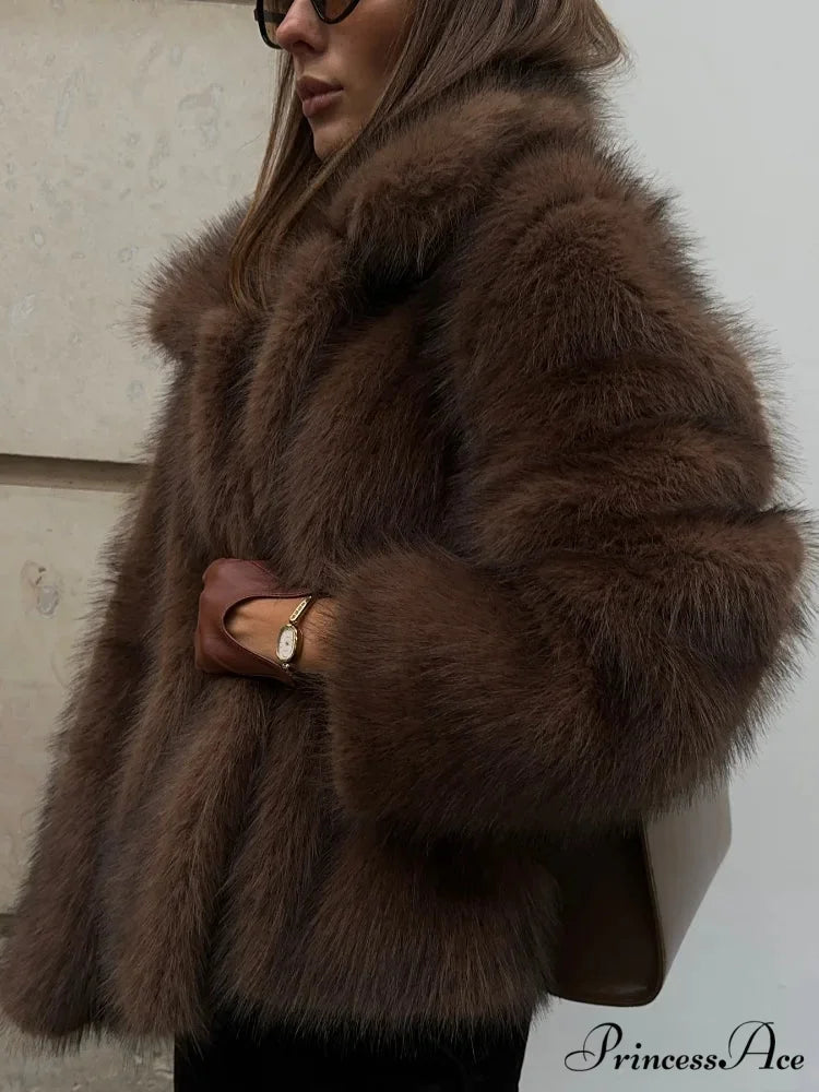 Warm Faux Fur Lapel Coat