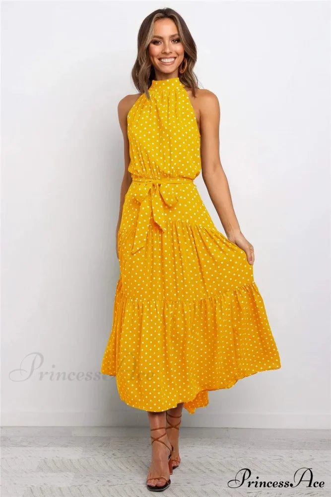 Warm Flower Pattern Halter Neck Seaside Flower Dress