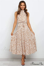 Warm Flower Pattern Halter Neck Seaside Flower Dress