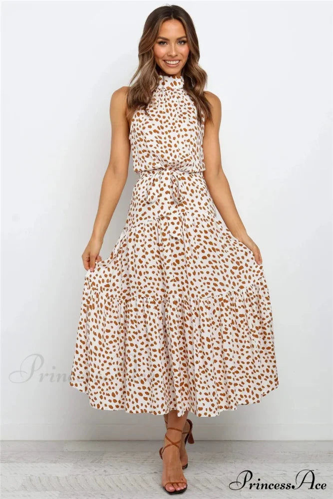 Warm Flower Pattern Halter Neck Seaside Flower Dress