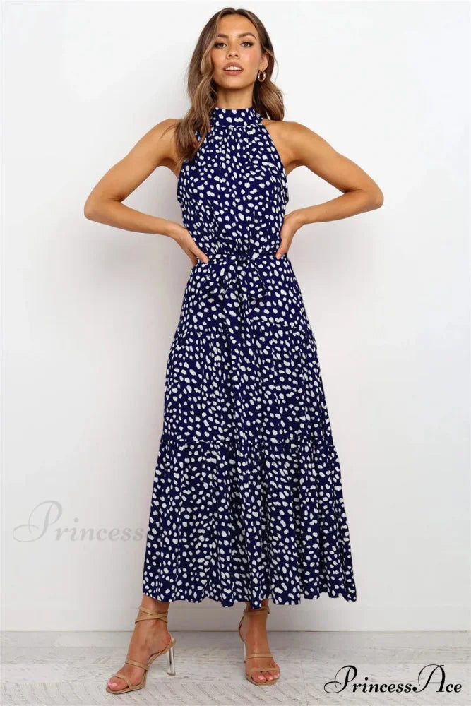 Warm Flower Pattern Halter Neck Seaside Flower Dress