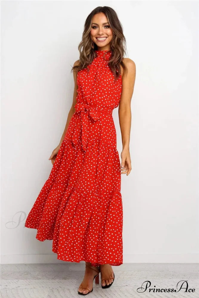 Warm Flower Pattern Halter Neck Seaside Flower Dress