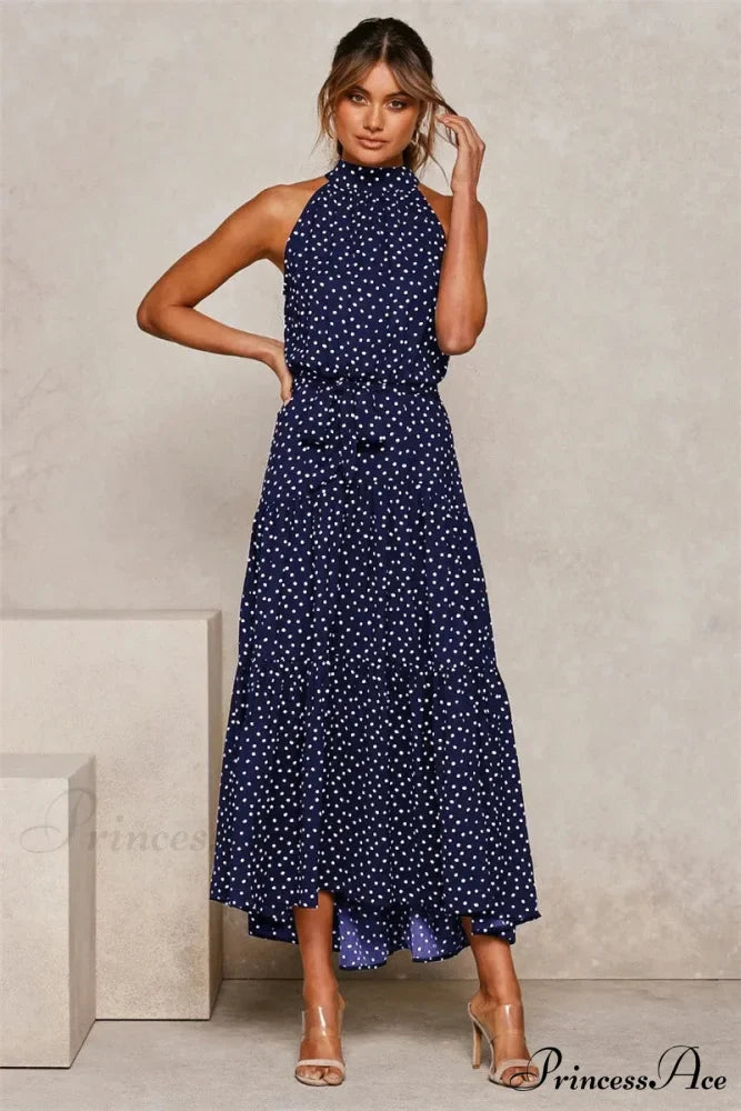 Warm Flower Pattern Halter Neck Seaside Flower Dress