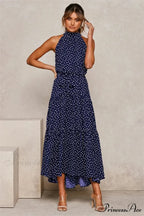 Warm Flower Pattern Halter Neck Seaside Flower Dress