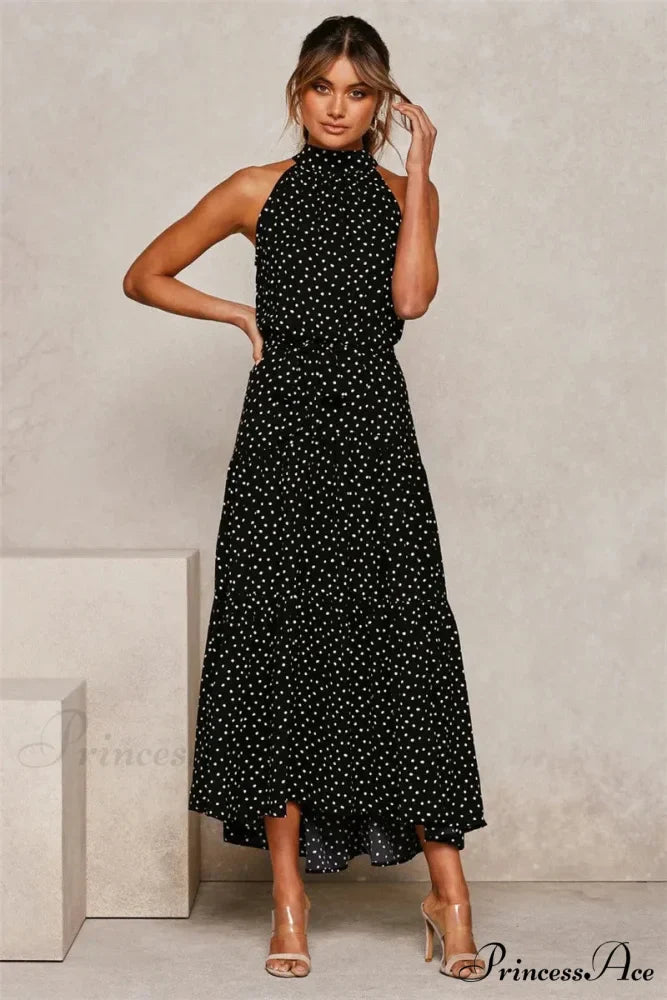 Warm Flower Pattern Halter Neck Seaside Flower Dress